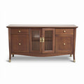 **Technische Titel in het Nederlands: "Eikenhouten Dressoir met Glazen Deuren en Gouden Accenten"**