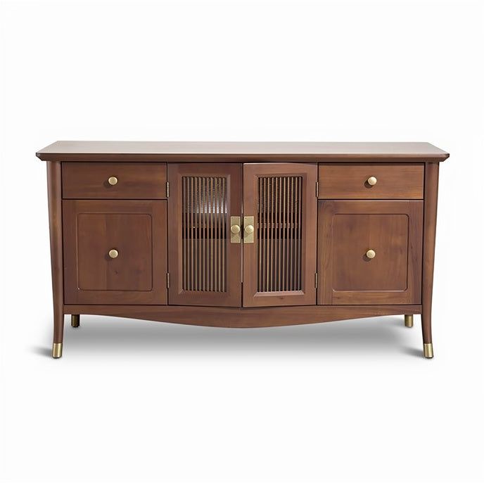 **Technische Titel in het Nederlands: "Eikenhouten Dressoir met Glazen Deuren en Gouden Accenten"**